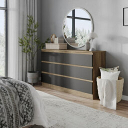 Urbn-Living Urbnliving 120Cm Width Oak Wooden Chest Of Black 6 Drawers Bedroom Furniture Storage Bedside Table Modern Cabinet - thumbnail 1