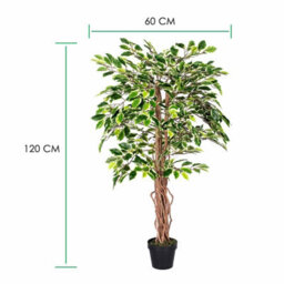 Homescapes Artificial Green Handcrafted Variegated Ficus Tree With Real Wood Trunk, 4 Ft - thumbnail 4
