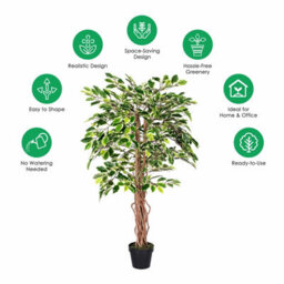 Homescapes Artificial Green Handcrafted Variegated Ficus Tree With Real Wood Trunk, 4 Ft - thumbnail 5