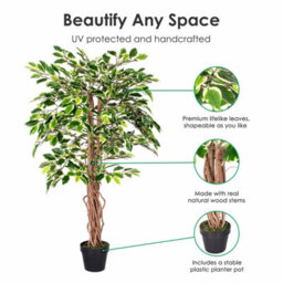 Homescapes Artificial Green Handcrafted Variegated Ficus Tree With Real Wood Trunk, 4 Ft - thumbnail 2