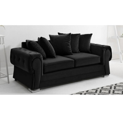 Verona Plush Velvet Scatter Back 3 Seater Sofa Black