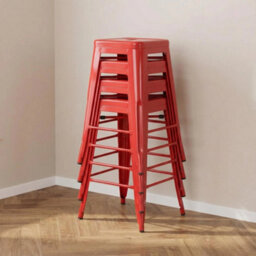 4 Pack Red Gloss Bar Stools Galvanised Steel Foot Rest Pre Assembled - thumbnail 1