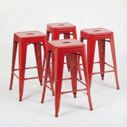 4 Pack Red Gloss Bar Stools Galvanised Steel Foot Rest Pre Assembled - thumbnail 3