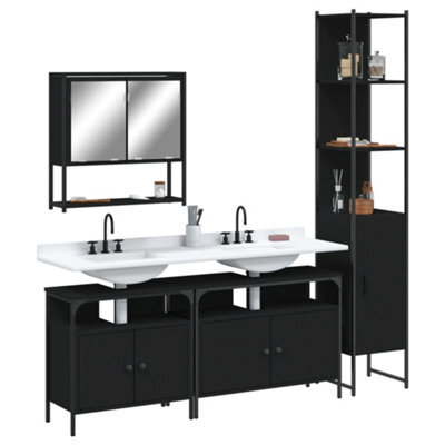 Berkfield 4 Piece Bathroom Furniture Set Black Engineered Wood - image 1