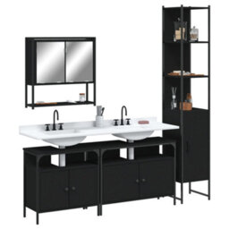 Berkfield 4 Piece Bathroom Furniture Set Black Engineered Wood - thumbnail 1