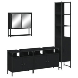 Berkfield 4 Piece Bathroom Furniture Set Black Engineered Wood - thumbnail 2