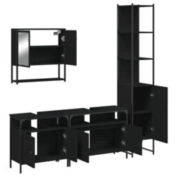 Berkfield 4 Piece Bathroom Furniture Set Black Engineered Wood - thumbnail 5