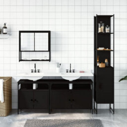 Berkfield 4 Piece Bathroom Furniture Set Black Engineered Wood - thumbnail 3