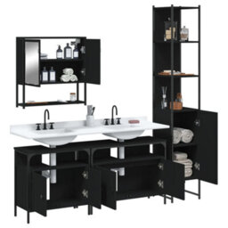 Berkfield 4 Piece Bathroom Furniture Set Black Engineered Wood - thumbnail 4