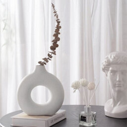 Living And Home White Nordic Style Round Ceramic Vase Home Decor 13X14Cm - thumbnail 2