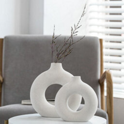 Living And Home White Nordic Style Round Ceramic Vase Home Decor 13X14Cm - thumbnail 3