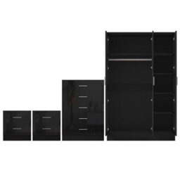 Reflect 3 Door Mirror Wardrobe, 5 Drawer Chest, 2X 2 Drawer Bedsides - Black Gloss & Black Oak - Modern Bedroom Furniture Set - thumbnail 9