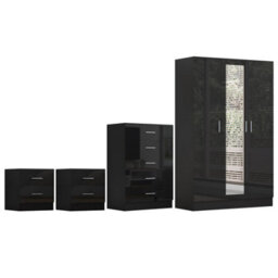 Reflect 3 Door Mirror Wardrobe, 5 Drawer Chest, 2X 2 Drawer Bedsides - Black Gloss & Black Oak - Modern Bedroom Furniture Set - thumbnail 8