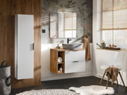 Impact Furniture Tall Bathroom Cabinet Wall Storage Unit White Ribbed Fluted Textured Modern Floating Tallboy Shelving Adel - thumbnail 9