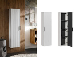 Impact Furniture Tall Bathroom Cabinet Wall Storage Unit White Ribbed Fluted Textured Modern Floating Tallboy Shelving Adel