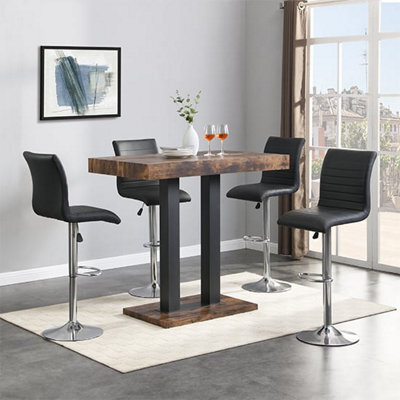 Furniture in Fashion Caprice Small Rustic Oak Wooden Bar Table 4 Ripple Black Stools - image 1