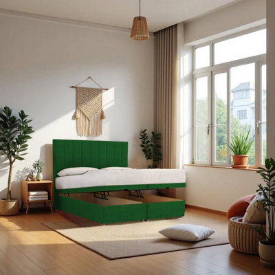 "Knight Sleep Paris Ottoman Bed Emerald Plush 6Ft  With Mattress & 24""headboard - Super King" - image 1