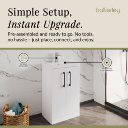 Balterley Bramshall Compact Bathroom Cloakroom Vanity Basin Unit With Polymarble Basin, Black Handles, 500mm, Gloss White - thumbnail 4