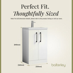 Balterley Bramshall Compact Bathroom Cloakroom Vanity Basin Unit With Polymarble Basin, Black Handles, 500mm, Gloss White - thumbnail 5