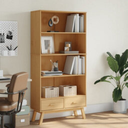 Berkfield Bookcase 4-Tier Olden Brown Solid Wood Pine - thumbnail 3