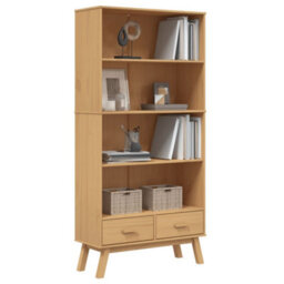 Berkfield Bookcase 4-Tier Olden Brown Solid Wood Pine - thumbnail 4