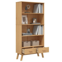 Berkfield Bookcase 4-Tier Olden Brown Solid Wood Pine - thumbnail 5