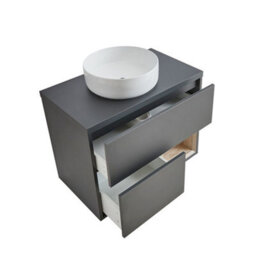 Homestylestore Black Grey 800mm Wall Hung Bathroom Vanity Unit With Round Countertop Basin And Led Light - thumbnail 3
