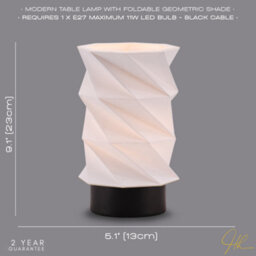 Happy Homewares Modern Unique Matte Black Table Lamp With Foldable White Geometric Shade - thumbnail 5