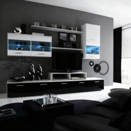 Beta Living Room Wall Unit With Led Lighting Modern Tv Cabinet Display Storage White Black Gloss - thumbnail 1
