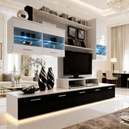 Beta Living Room Wall Unit With Led Lighting Modern Tv Cabinet Display Storage White Black Gloss - thumbnail 2