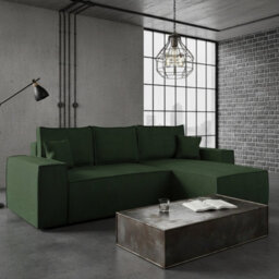 Malaga L Shaped Mdf Corner Sofa Bed With Storage Dl Pull Out Seat Loose Back Cushions 279X94X181 Green Corduroy Right - thumbnail 1