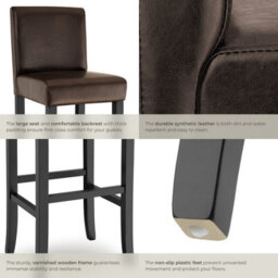 Tectake Bar Stools With A Padded Backrest And Faux Leather Cover - Brown, Set Of 2 - thumbnail 5