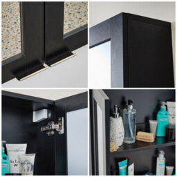 Homestylestore 900 X 650mm Black Grey Wall Mounted Mirrored Door Bathroom Cabinet And Aged Gold Finger Pull Handles - thumbnail 3