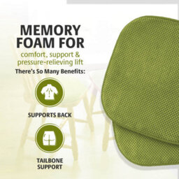 Pack Of 2 Green Dining Chair Seat Pads, Memory Foam Cushions With Chenille Cover Slip, Resistant Back & Bound Edges - thumbnail 3