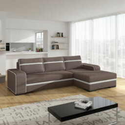 Finn Living Room Corner Sofa Bed With Sinuous Spring Wooden Frame Legs Storage Container 285X165X90Cm Brown And White Right