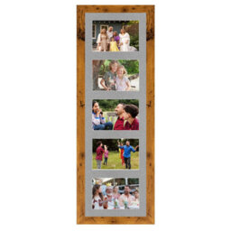 AK Frames 26X8 Rustic Oak Modern Multi Photo Frame With Silver Mount - Holds 5 Apertures (5X) 6X4 Photos