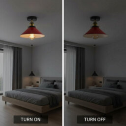 Flush Mount Ceiling Light For Hallway, Kitchen, Bedroom, Living Room E27 Base 22Cm Red Lampshade - thumbnail 4