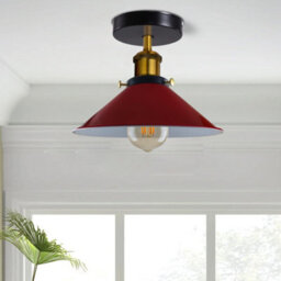 Flush Mount Ceiling Light For Hallway, Kitchen, Bedroom, Living Room E27 Base 22Cm Red Lampshade - thumbnail 6