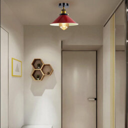 Flush Mount Ceiling Light For Hallway, Kitchen, Bedroom, Living Room E27 Base 22Cm Red Lampshade - thumbnail 2
