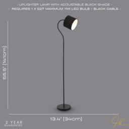 Happy Homewares Traditional Matte Black Floor Lamp With Adjustable Cotton Fabric Shade - thumbnail 5