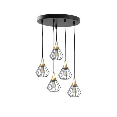 Luminosa Lighting Luminosa Selene Cluster Pendant Ceiling Light Black, Gold 5X E27 - image 1