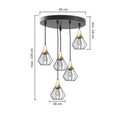 Luminosa Lighting Luminosa Selene Cluster Pendant Ceiling Light Black, Gold 5X E27 - thumbnail 2