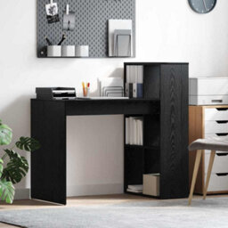 Berkfield Modern Writing Desk Black Oak Particle Board Small Storage - thumbnail 2