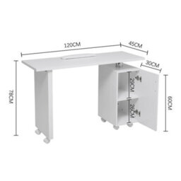 Living And Home White Nail Desk Manicure Table With Storage Cabinet With 6 Lockable Wheels And Ergonomic Wrist Rest, 120Cm W - thumbnail 6