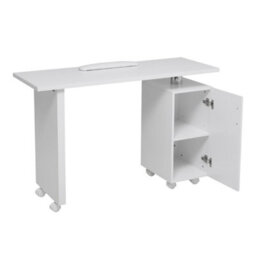 Living And Home White Nail Desk Manicure Table With Storage Cabinet With 6 Lockable Wheels And Ergonomic Wrist Rest, 120Cm W - thumbnail 3