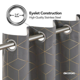 Deconovo Eyelet Curtains, Gold Diamond Printed Blackout Curtains, Thermal Insulated Curtains, W52 X L84 Inch, Light Grey, One Pair - thumbnail 5