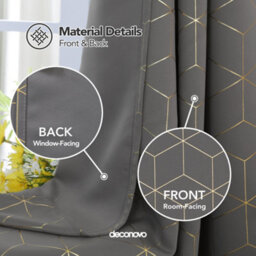Deconovo Eyelet Curtains, Gold Diamond Printed Blackout Curtains, Thermal Insulated Curtains, W52 X L84 Inch, Light Grey, One Pair - thumbnail 3