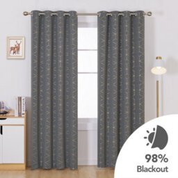 Deconovo Eyelet Curtains, Gold Diamond Printed Blackout Curtains, Thermal Insulated Curtains, W52 X L84 Inch, Light Grey, One Pair - thumbnail 2