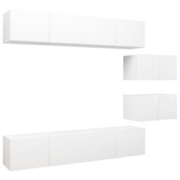 Berkfield Modern 6 Piece Tv Cabinet Set White Engineered Wood - thumbnail 1