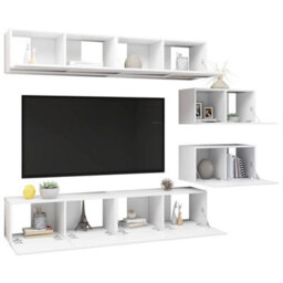 Berkfield Modern 6 Piece Tv Cabinet Set White Engineered Wood - thumbnail 3